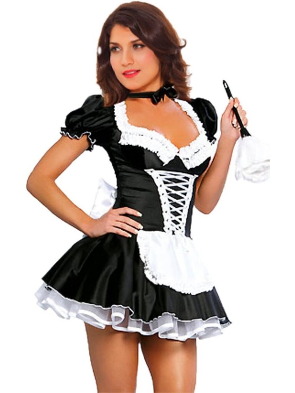 Sexy Black Satin French Maid Costume for Women | Halloween Fancy Dress S-5XL